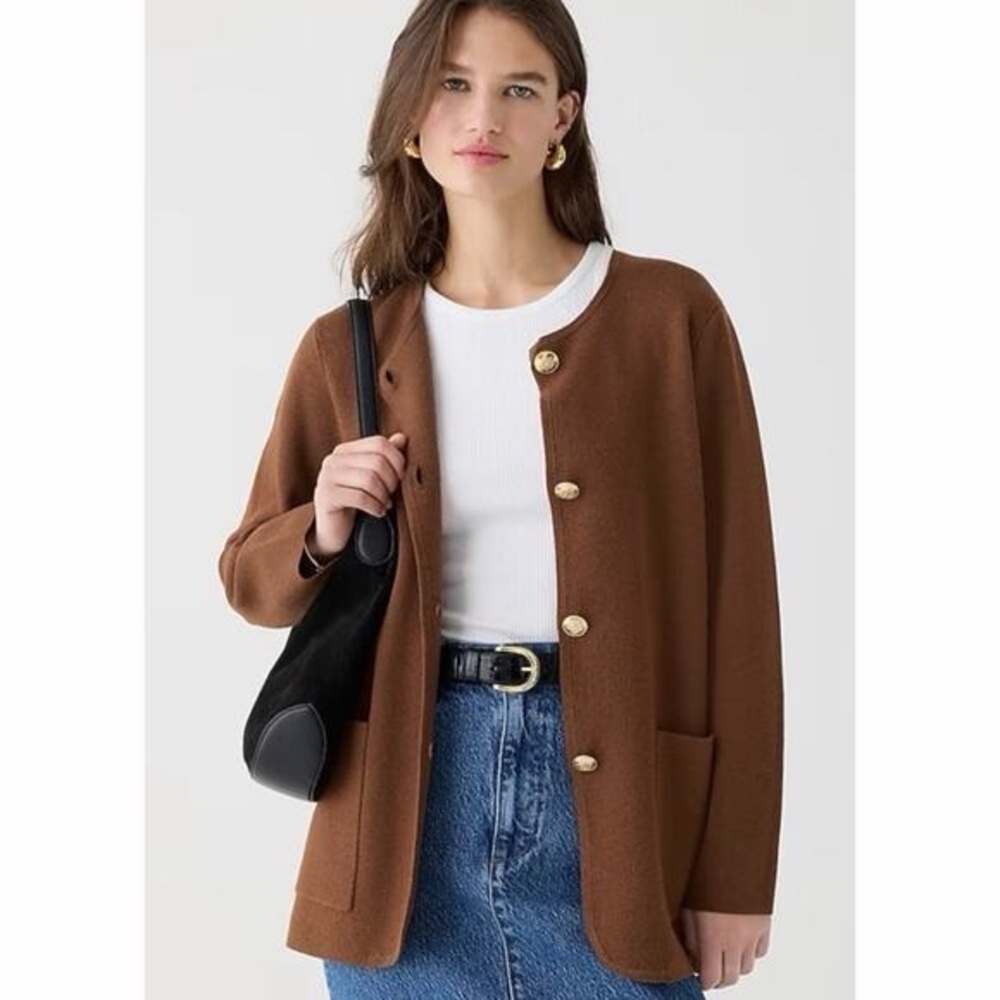J.Crew Giselle Sweater Blazer Brown‎ Preppy Gold